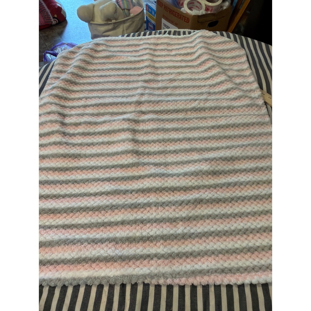 Swiggles Pink Grey White Striped Popcorn Texture Plush Baby Blanket 19115301